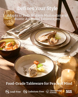 Famiware Milkyway Colorblock 12-Piece Stoneware Dinnerware Set - Light khaki & Cocoa - 05