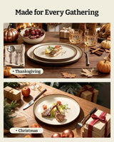 Famiware Milkyway Colorblock 12-Piece Stoneware Dinnerware Set - Light khaki & Cocoa - 06