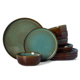 Famiware Milkyway Colorblock 12-Piece Stoneware Dinnerware Set - Moss Green & Cocoa - 01