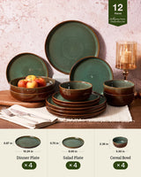 Famiware Milkyway Colorblock 12-Piece Stoneware Dinnerware Set - Moss Green & Cocoa - 03