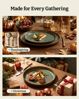 Famiware Milkyway Colorblock 12-Piece Stoneware Dinnerware Set - Moss Green & Cocoa - 06