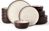 Famiware Milkyway Colorblock 18-Piece Stoneware Dinnerware Set - Light khaki & Cocoa - 01