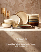 Famiware Milkyway Colorblock 18-Piece Stoneware Dinnerware Set - Light khaki & Cocoa - 08
