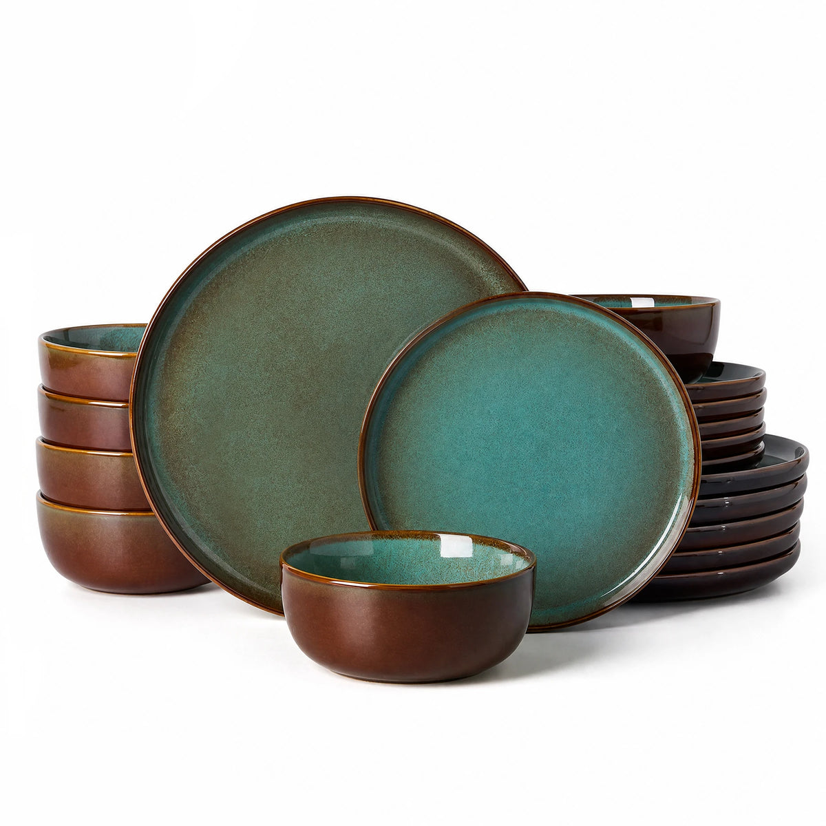 Famiware Milkyway Colorblock 18-Piece Stoneware Dinnerware Set - Moss Green & Cocoa - 01