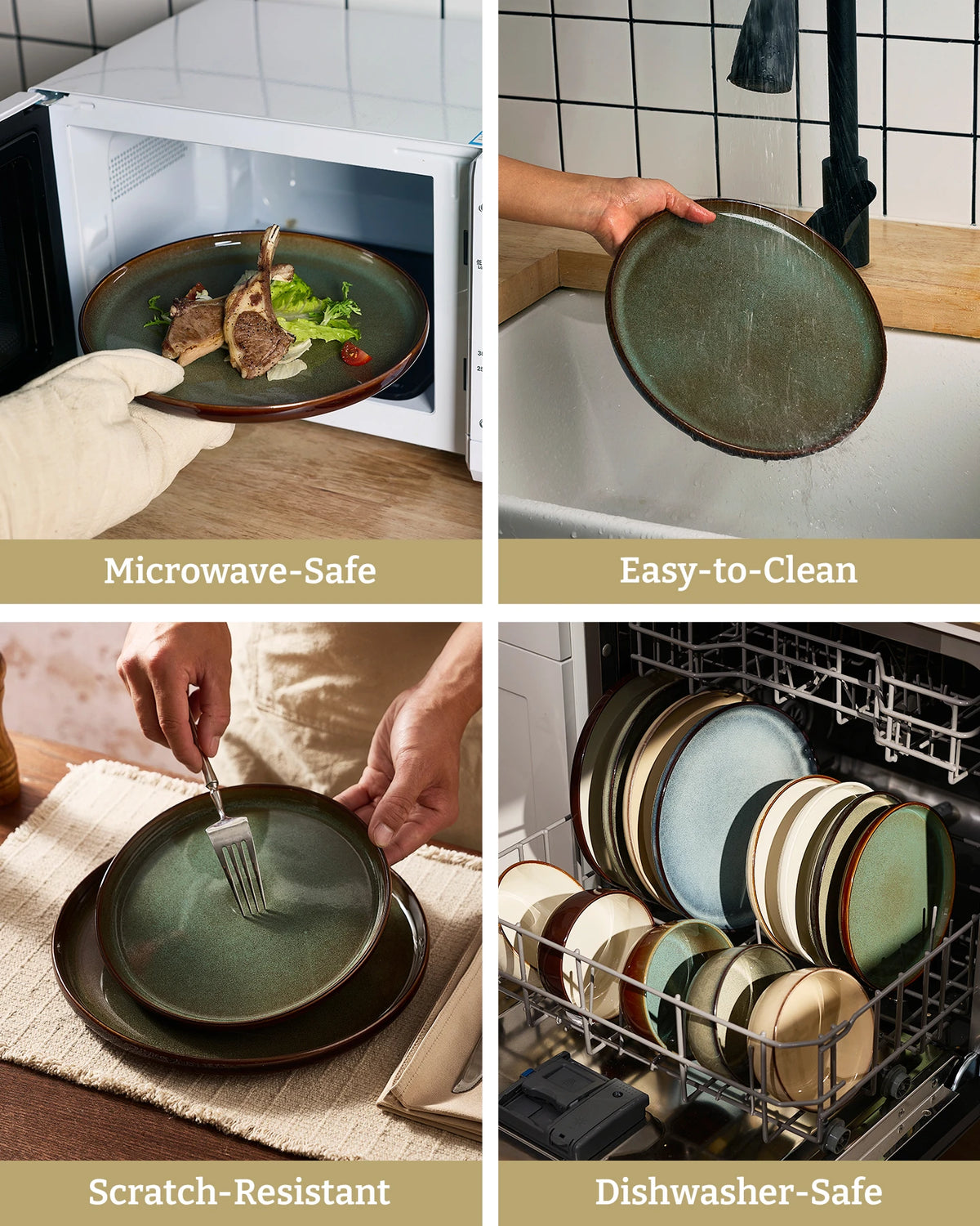 Famiware Milkyway Colorblock 18-Piece Stoneware Dinnerware Set - Moss Green & Cocoa - 07
