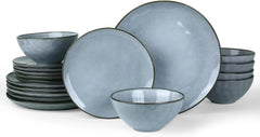 Famiware Ocean Round 18-Piece Stoneware Dinnerware Set, Service for 6 - Blue - image 1