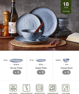 Famiware Ocean Round 18-Piece Stoneware Dinnerware Set, Service for 6 - Blue - image 2
