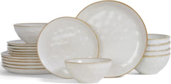 Famiware Ocean Round 18-Piece Stoneware Dinnerware Set, Service for 6 - Cappuccino White - image 1