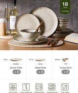 Famiware Ocean Round 18-Piece Stoneware Dinnerware Set, Service for 6 - Light khaki - image 2