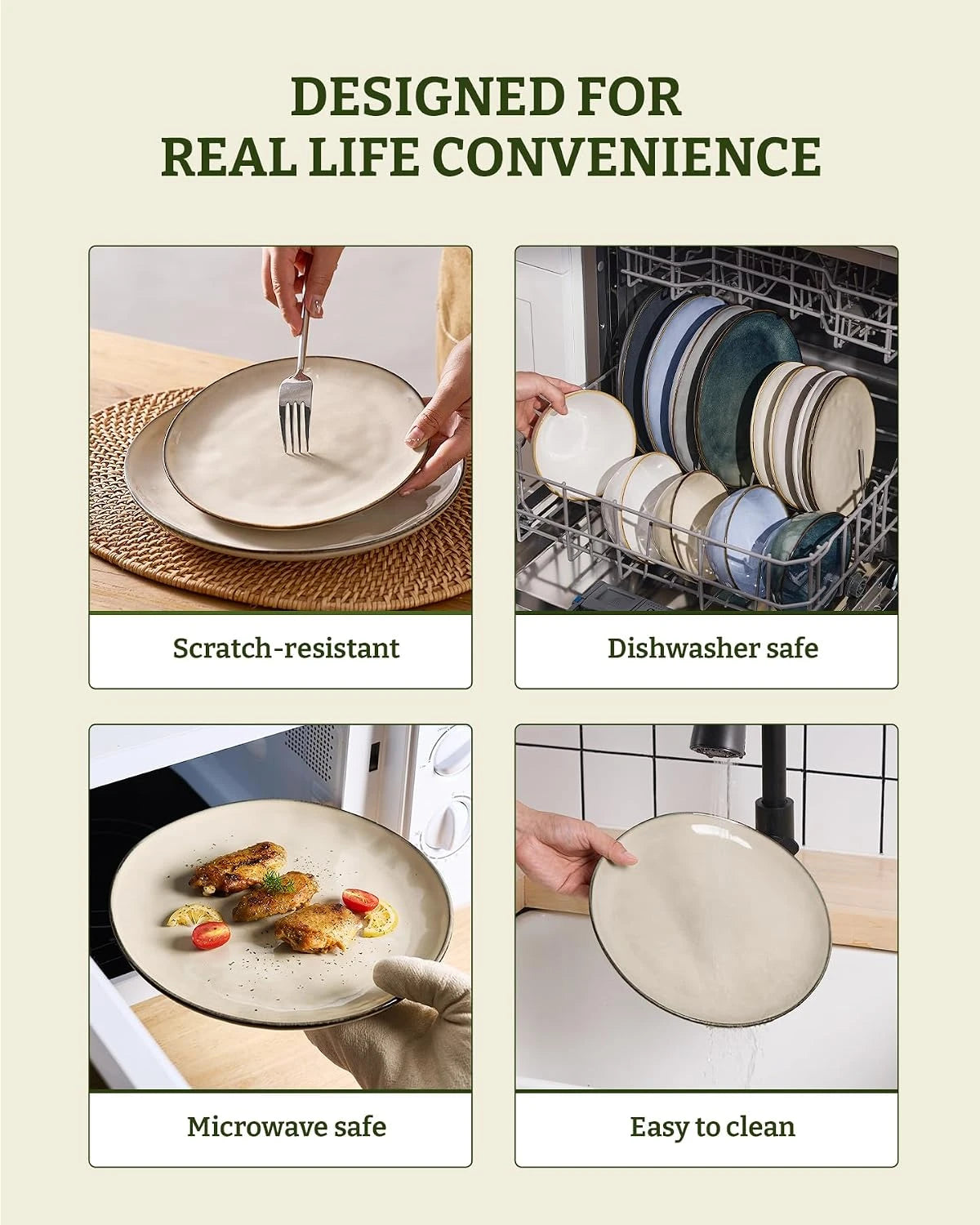 Famiware Ocean Round 18-Piece Stoneware Dinnerware Set, Service for 6 - Light khaki - image 7