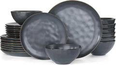Famiware Ocean Round 18-Piece Stoneware Dinnerware Set, Service for 6 - Matte Black - image 1