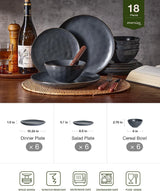 Famiware Ocean Round 18-Piece Stoneware Dinnerware Set, Service for 6 - Matte Black - image 2
