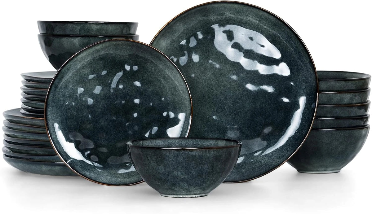 Famiware Ocean Round 24-Piece Stoneware Dinnerware Set, Service for 8 - Deep Forest - image 1