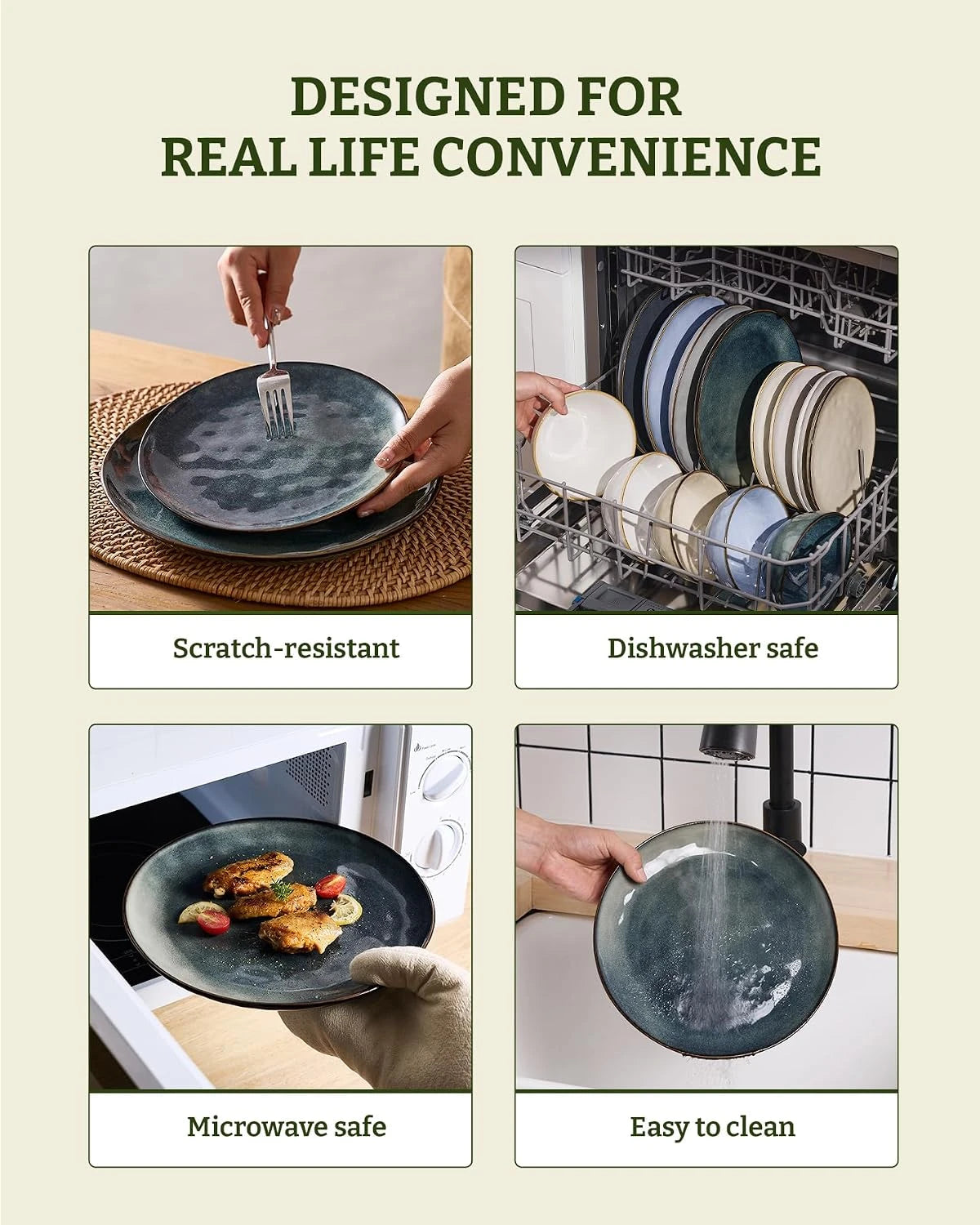 Famiware Ocean Round 24-Piece Stoneware Dinnerware Set, Service for 8 - Deep Forest - image 7
