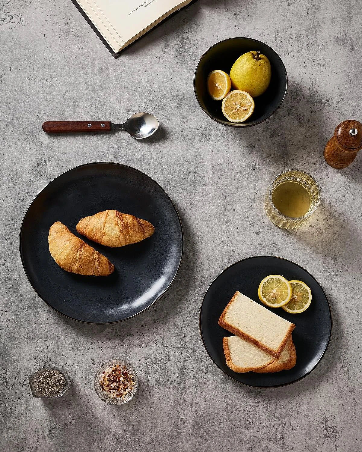 Famiware Ocean Round 24-Piece Stoneware Dinnerware Set, Service for 8 - Matte Black - image 3