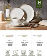 Famiware Ocean Round 24-Piece Stoneware Dinnerware Set, Service for 8 - Vanilla White - image 2
