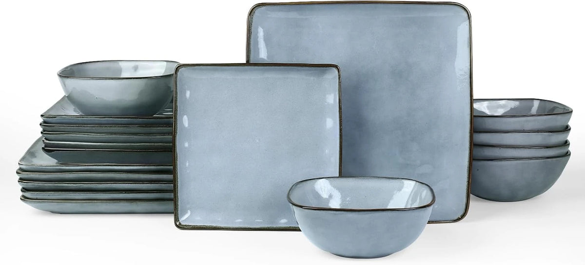 Famiware Ocean Square 18-Piece Stoneware Dinnerware Set, Service for 6 - Blue - image 1