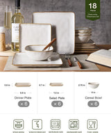 Famiware Ocean Square 18-Piece Stoneware Dinnerware Set, Service for 6 - Cappuccino White - image 4