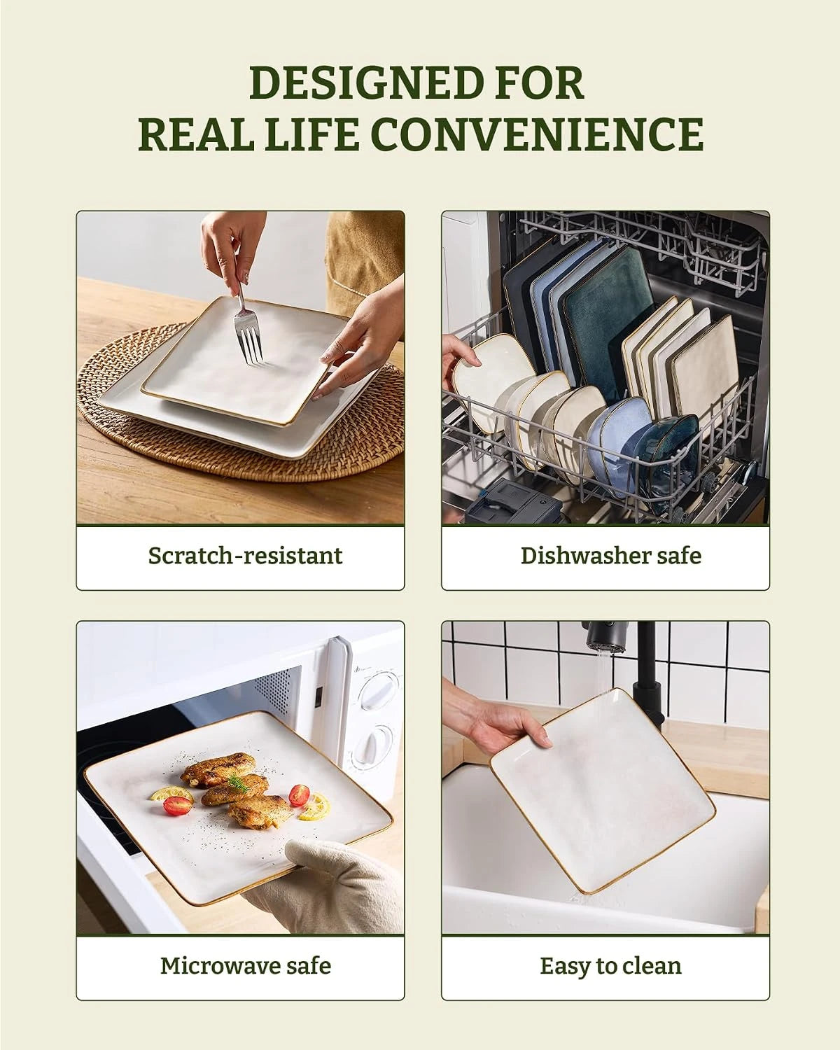 Famiware Ocean Square 18-Piece Stoneware Dinnerware Set, Service for 6 - Cappuccino White - image 6