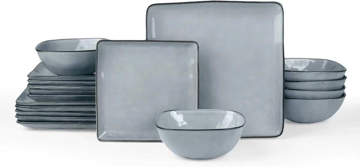 Famiware Ocean Square 18-Piece Stoneware Dinnerware Set, Service for 6 - Gray - image 1