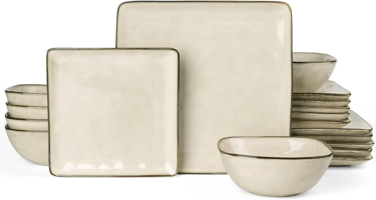 Famiware Ocean Square 18-Piece Stoneware Dinnerware Set, Service for 6 - Light khaki - image 1