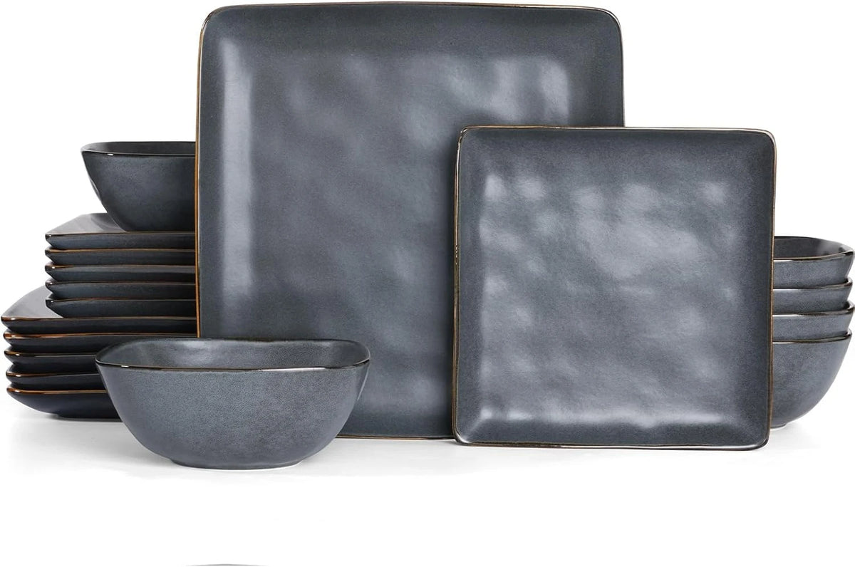 Famiware Ocean Square 18-Piece Stoneware Dinnerware Set, Service for 6 - Matte Dark Charcoal - image 1