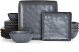 Famiware Ocean Square 18-Piece Stoneware Dinnerware Set, Service for 6 - Matte Dark Charcoal - image 1