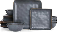 Famiware Ocean Square 18-Piece Stoneware Dinnerware Set, Service for 6 - Matte Dark Charcoal - image 1