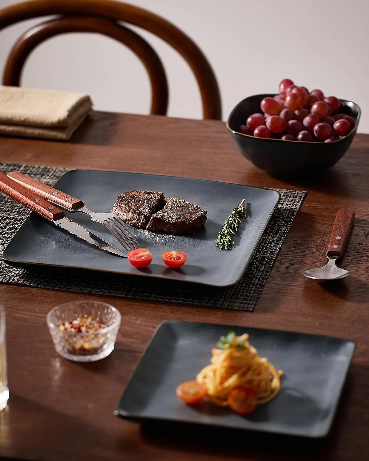 Famiware Ocean Square 18-Piece Stoneware Dinnerware Set, Service for 6 - Matte Dark Charcoal - image 5