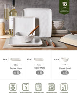 Famiware Ocean Square 18-Piece Stoneware Dinnerware Set, Service for 6 - Matte White - image 2