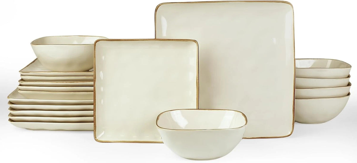 Famiware Ocean Square 18-Piece Stoneware Dinnerware Set, Service for 6 - Vanilla White - image 1