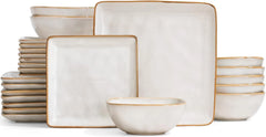 Famiware Ocean Square 24-Piece Stoneware Dinnerware Set, Service for 8 - Cappuccino White - image 1