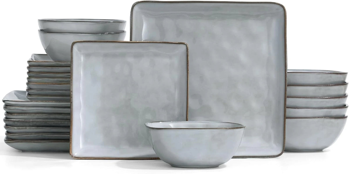 Famiware Ocean Square 24-Piece Stoneware Dinnerware Set, Service for 8 - Gray - image 1