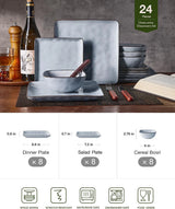 Famiware Ocean Square 24-Piece Stoneware Dinnerware Set, Service for 8 - Gray - image 2