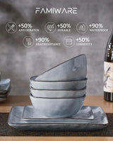 Famiware Ocean Square 24-Piece Stoneware Dinnerware Set, Service for 8 - Gray - image 6