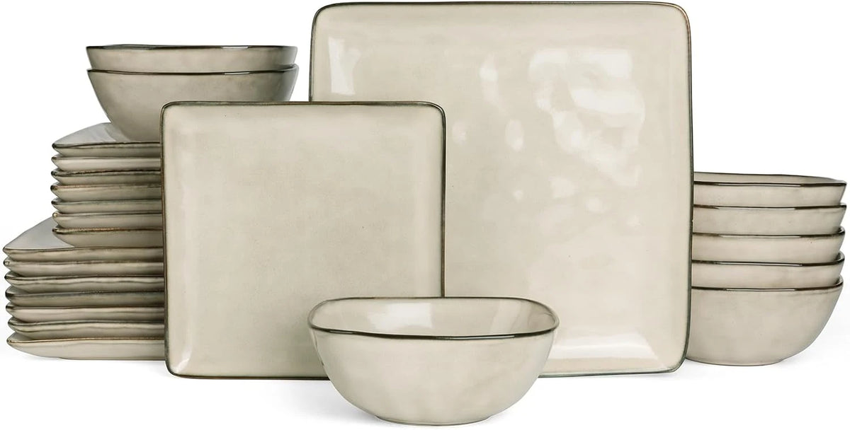 Famiware Ocean Square 24-Piece Stoneware Dinnerware Set, Service for 8 - Light khaki - image 1
