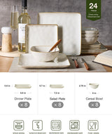 Famiware Ocean Square 24-Piece Stoneware Dinnerware Set, Service for 8 - Vanilla White - image 2