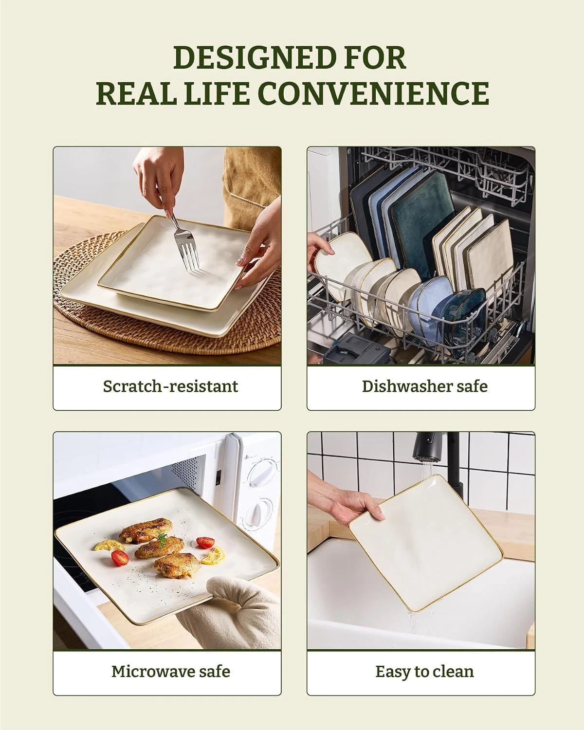 Famiware Ocean Square 24-Piece Stoneware Dinnerware Set, Service for 8 - Vanilla White - image 7