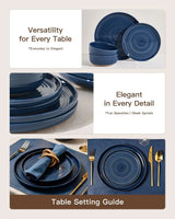 Famiware Ripple 12-Piece Stoneware Dinnerware Set - Abyssal Blue - 04
