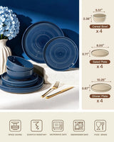Famiware Ripple 12-Piece Stoneware Dinnerware Set - Abyssal Blue - 06