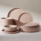 Famiware Ripple 12-Piece Stoneware Dinnerware Set - Brown - 01