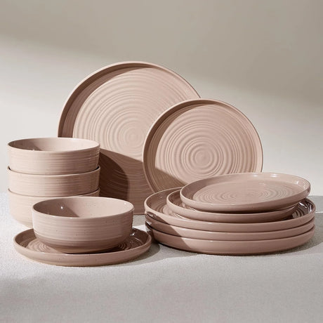 Famiware Ripple 12-Piece Stoneware Dinnerware Set - Brown - 01