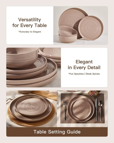 Famiware Ripple 12-Piece Stoneware Dinnerware Set - Brown - 03