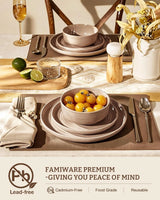 Famiware Ripple 12-Piece Stoneware Dinnerware Set - Brown - 04