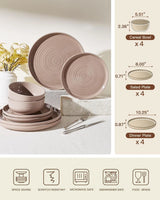Famiware Ripple 12-Piece Stoneware Dinnerware Set - Brown - 07