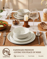 Famiware Ripple 12-Piece Stoneware Dinnerware Set - Cream - 03