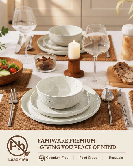 Famiware Ripple 12-Piece Stoneware Dinnerware Set - Cream - 03