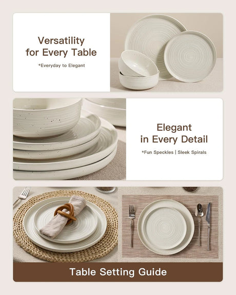 Famiware Ripple 12-Piece Stoneware Dinnerware Set - Cream - 04