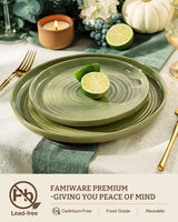 Famiware Ripple 12-Piece Stoneware Dinnerware Set - Olive Green - 03