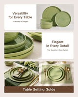 Famiware Ripple 12-Piece Stoneware Dinnerware Set - Olive Green - 04